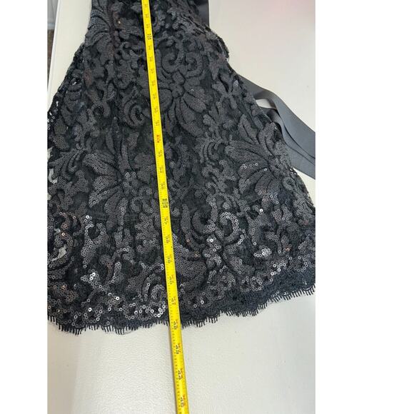 Tadashi Shoji Sequin Illusion Midi Dress Womens Sz 10 Mesh Belted Black Cocktail - Picture 10 of 12